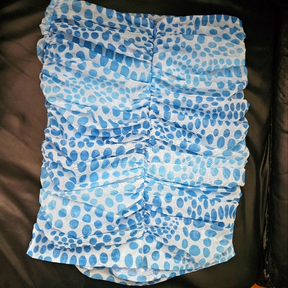 Akira Ruched Blue Polka Mesh Tube 2 Way Top Sz M Preppy Stretchy - Picture 3 of 7